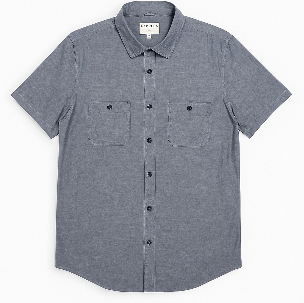 EXPRESS | Men's  Slim Soft Touch Blue Chambray | Short Sleeve Shirt | Size Large
